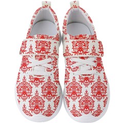 White And Red Ornament Damask Vintage Men s Velcro Strap Shoes by ConteMonfrey