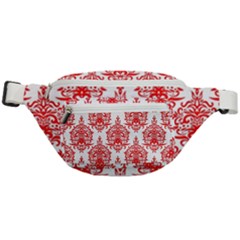 White And Red Ornament Damask Vintage Fanny Pack by ConteMonfrey