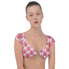 White And Red Ornament Damask Vintage Cap Sleeve Ring Bikini Top by ConteMonfrey