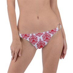 White And Red Ornament Damask Vintage Ring Detail Bikini Bottom by ConteMonfrey