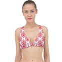 White And Red Ornament Damask Vintage Classic Banded Bikini Top View1