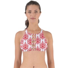 White And Red Ornament Damask Vintage Perfectly Cut Out Bikini Top by ConteMonfrey