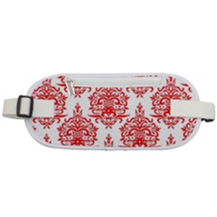 White And Red Ornament Damask Vintage Rounded Waist Pouch by ConteMonfrey