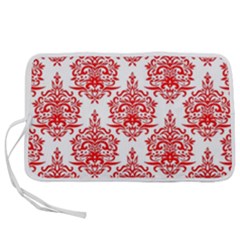 White And Red Ornament Damask Vintage Pen Storage Case (l) by ConteMonfrey