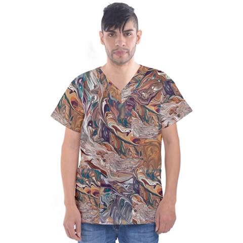 Abstract Ammonite I Men s V-neck Scrub Top by kaleidomarblingart