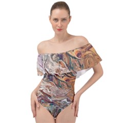 Abstract Ammonite I Off Shoulder Velour Bodysuit  by kaleidomarblingart