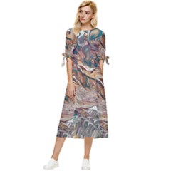 Abstract Ammonite I Bow Sleeve Chiffon Midi Dress by kaleidomarblingart