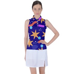 Star Abstract Pattern Wallpaper Women s Sleeveless Polo Tee by Wegoenart