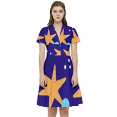 Star Abstract Pattern Wallpaper Short Sleeve Waist Detail Dress by Wegoenart