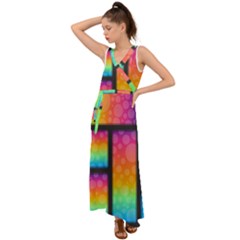 Background Colorful Abstract V-neck Chiffon Maxi Dress by Wegoenart