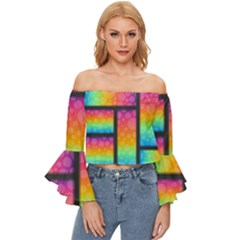 Background Colorful Abstract Off Shoulder Flutter Bell Sleeve Top by Wegoenart