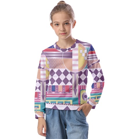 Abstract Shapes Colors Gradient Kids  Long Sleeve Tee With Frill  by Wegoenart