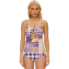 Abstract Shapes Colors Gradient Knot Front One-piece Swimsuit by Wegoenart