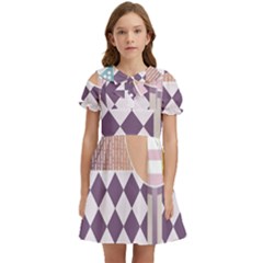 Abstract Shapes Colors Gradient Kids  Bow Tie Puff Sleeve Dress by Wegoenart