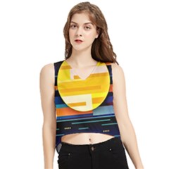 Background Abstract Horizon V-neck Cropped Tank Top by Wegoenart