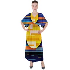 Background Abstract Horizon V-neck Boho Style Maxi Dress by Wegoenart