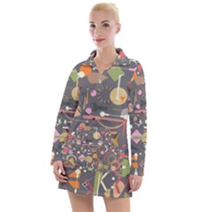 Illustration Shape Tribal Pattern Round Women s Long Sleeve Casual Dress by Wegoenart