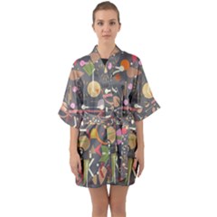 Illustration Shape Tribal Pattern Round Half Sleeve Satin Kimono  by Wegoenart