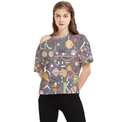 Illustration Shape Tribal Pattern Round One Shoulder Cut Out Tee by Wegoenart