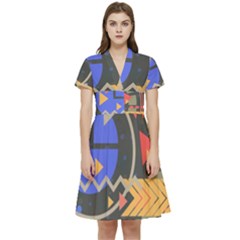 Background Abstract Colors Shapes Short Sleeve Waist Detail Dress by Wegoenart