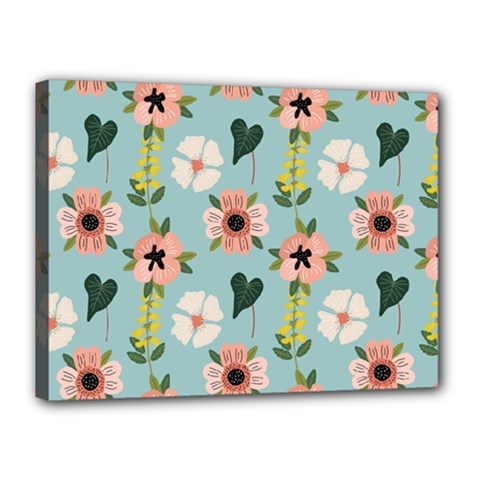 Flower White Pattern Floral Canvas 16  X 12  (stretched)