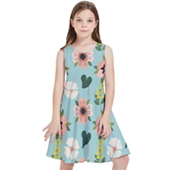 Flower White Pattern Floral Kids  Skater Dress by Wegoenart