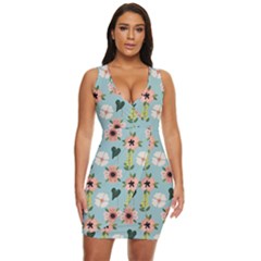 Flower White Pattern Floral Draped Bodycon Dress by Wegoenart