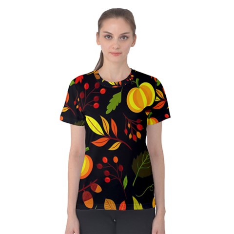 Pumpkin Fall Autumn Pattern Women s Cotton Tee by Wegoenart