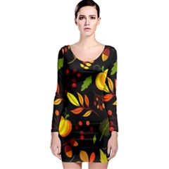 Pumpkin Fall Autumn Pattern Long Sleeve Bodycon Dress by Wegoenart