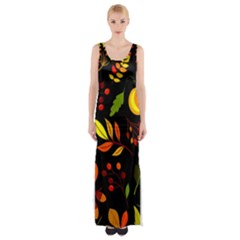 Pumpkin Fall Autumn Pattern Thigh Split Maxi Dress by Wegoenart