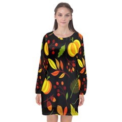 Pumpkin Fall Autumn Pattern Long Sleeve Chiffon Shift Dress  by Wegoenart