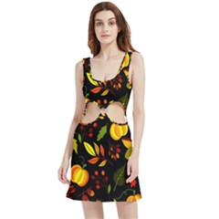 Pumpkin Fall Autumn Pattern Velvet Cutout Dress by Wegoenart