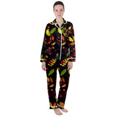 Pumpkin Fall Autumn Pattern Satin Long Sleeve Pajamas Set by Wegoenart