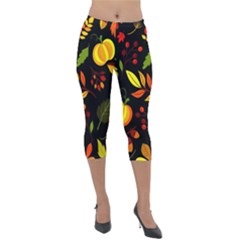 Pumpkin Fall Autumn Pattern Lightweight Velour Capri Leggings  by Wegoenart