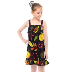 Pumpkin Fall Autumn Pattern Kids  Overall Dress by Wegoenart