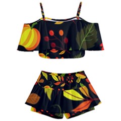 Pumpkin Fall Autumn Pattern Kids  Off Shoulder Skirt Bikini by Wegoenart