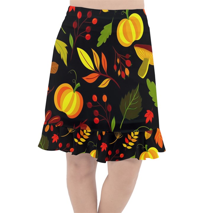 Pumpkin Fall Autumn Pattern Fishtail Chiffon Skirt