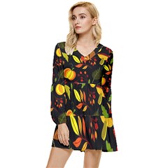 Pumpkin Fall Autumn Pattern Tiered Long Sleeve Mini Dress by Wegoenart