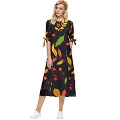 Pumpkin Fall Autumn Pattern Bow Sleeve Chiffon Midi Dress by Wegoenart