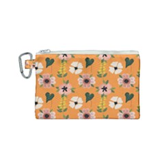 Flower White Pattern Floral Canvas Cosmetic Bag (small) by Wegoenart