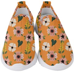 Flower White Pattern Floral Kids  Slip On Sneakers by Wegoenart