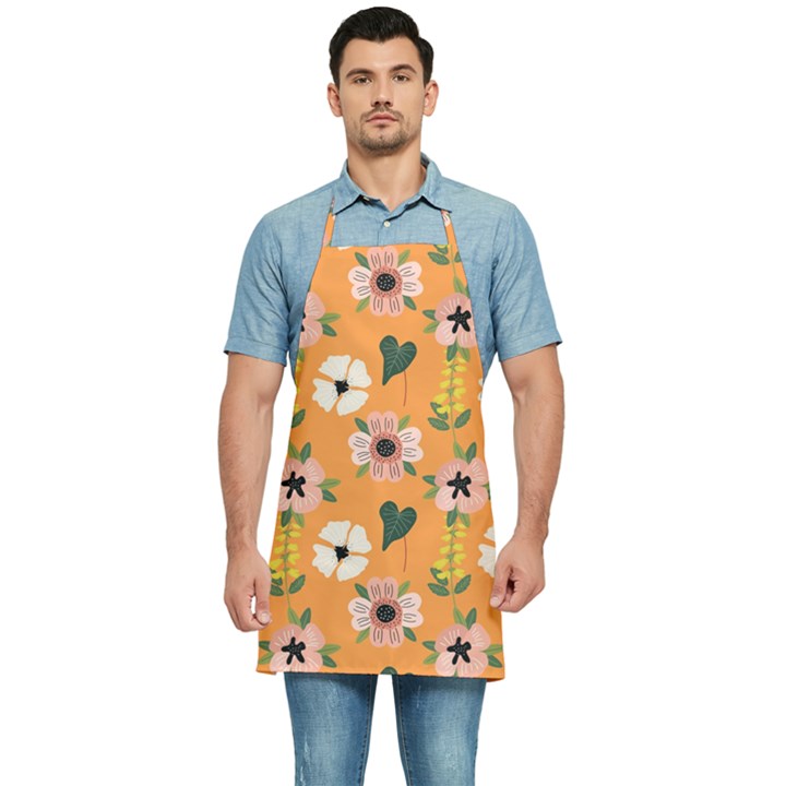 Flower White Pattern Floral Kitchen Apron