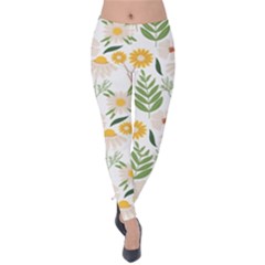 Flower White Pattern Floral Nature Velvet Leggings by Wegoenart