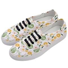 Flower White Pattern Floral Nature Women s Classic Low Top Sneakers by Wegoenart