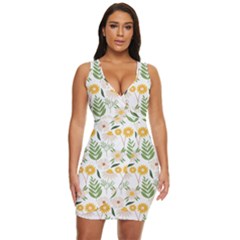 Flower White Pattern Floral Nature Draped Bodycon Dress by Wegoenart