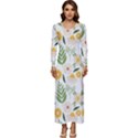 Flower White Pattern Floral Nature Long Sleeve Velour Longline Maxi Dress View1