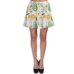 Flower White Pattern Floral Nature Skater Skirt by Wegoenart