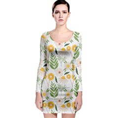 Flower White Pattern Floral Nature Long Sleeve Bodycon Dress by Wegoenart