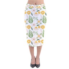 Flower White Pattern Floral Nature Velvet Midi Pencil Skirt by Wegoenart