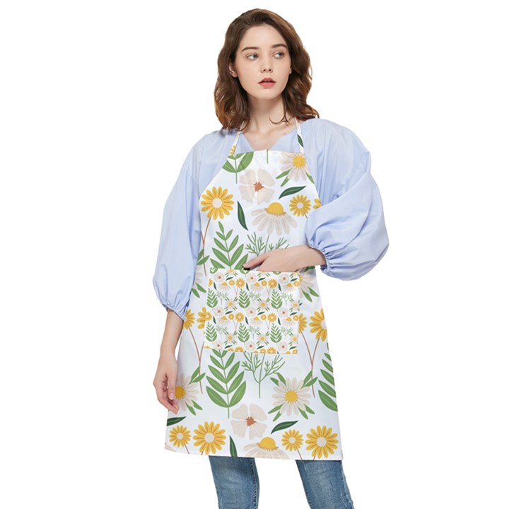 Flower White Pattern Floral Nature Pocket Apron